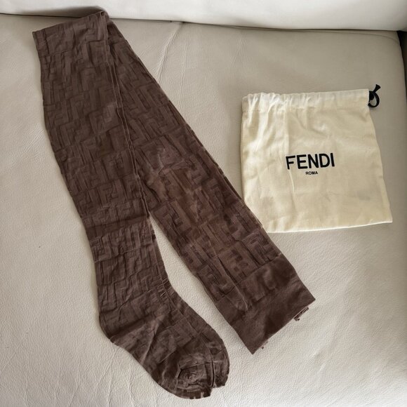 NEW FENDI TIGHTS BROWN 100% Authentic FF Logo Size 1 - Picture 3 of 4